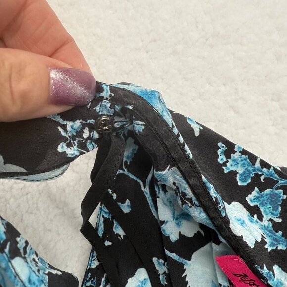 Betsey Johnson Silk Skull Floral Bird Print Dress Black Blue Whimsigoth Y2K SZ 8 - Picture 4 of 12